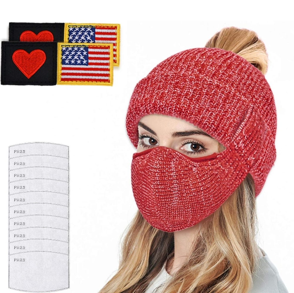 Knitted beanie with detachable face mask